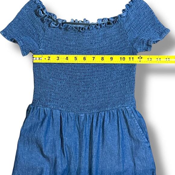 Blue Rain Denim Jumper Womens Blue Ellison Smocked Chambray Pantsuit Size S - Picture 7 of 12